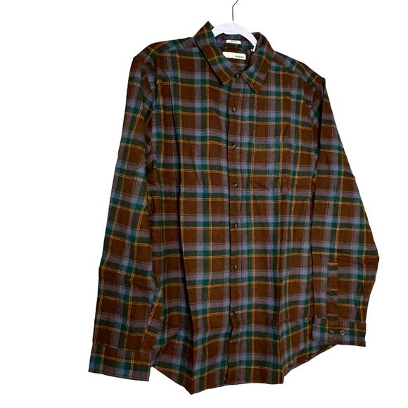 Hawker Rye Long Sleeve Flannel Button-Up Shirt Brown Green Plaid NWT Size L - Picture 2 of 10